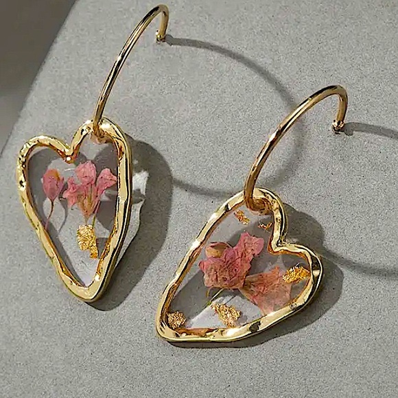 Gold Boho Flower Glass Dangle Earrings - Picture 2 of 4